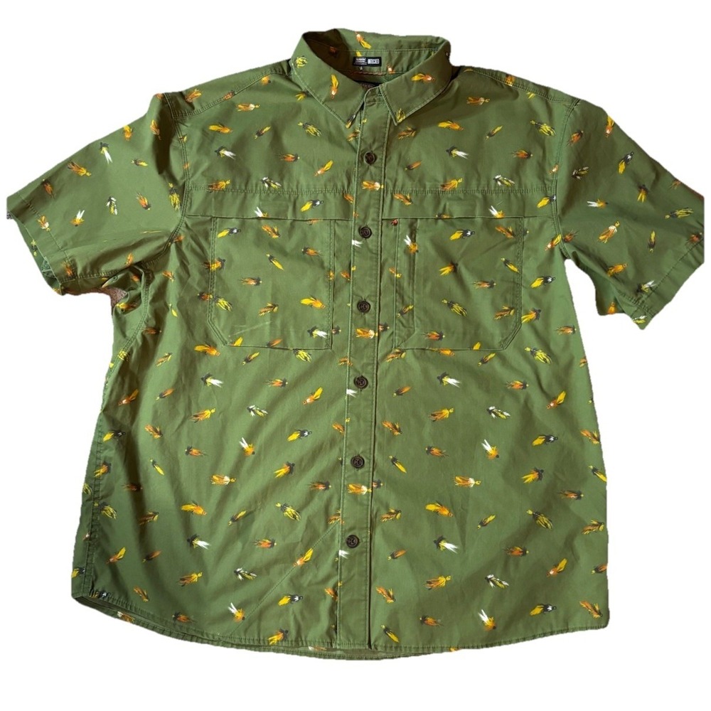 Alaska Hardgear Shirt Deluth Mens XL S/S Button Up Lightweight Fly Fish Print